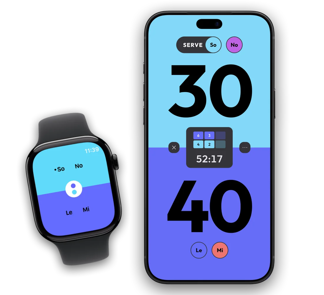 Tabellone Klikkr su un iPhone, accanto a un Apple Watch con lo stesso punteggio